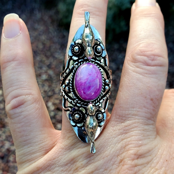 New Pink Rainbow Moonstone 925 Silver Birds Statement Ring. - Picture 13 of 16